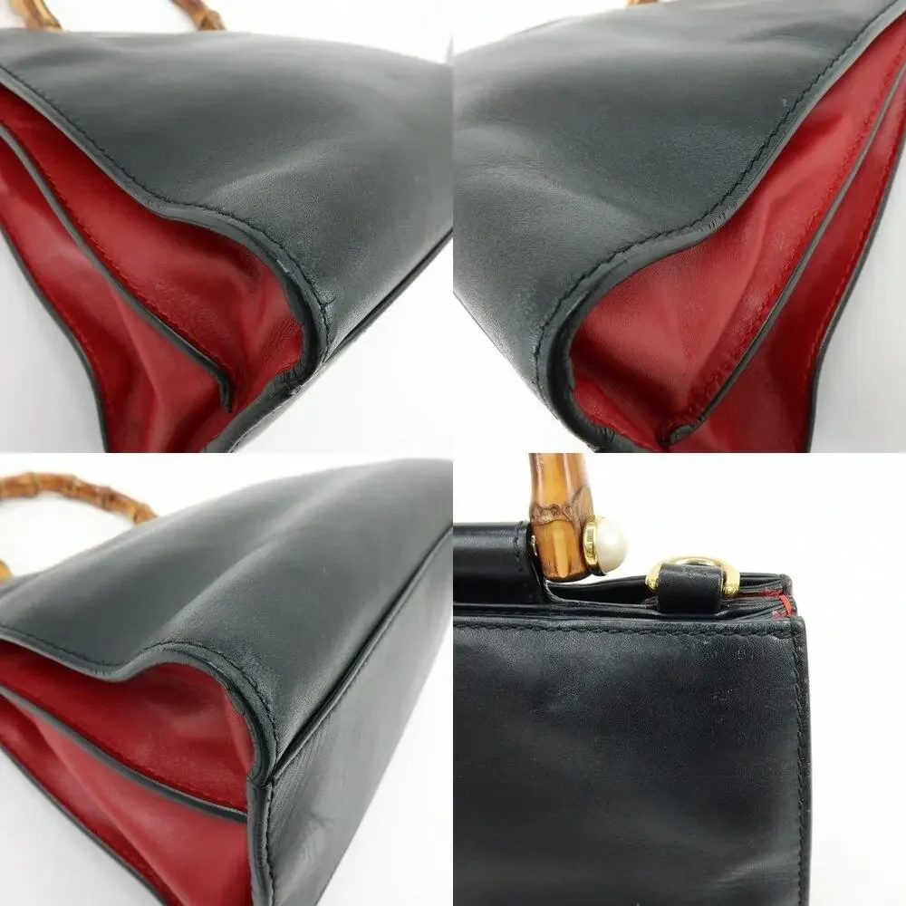 Gucci Nymphaea Bamboo Leather Handbag Black